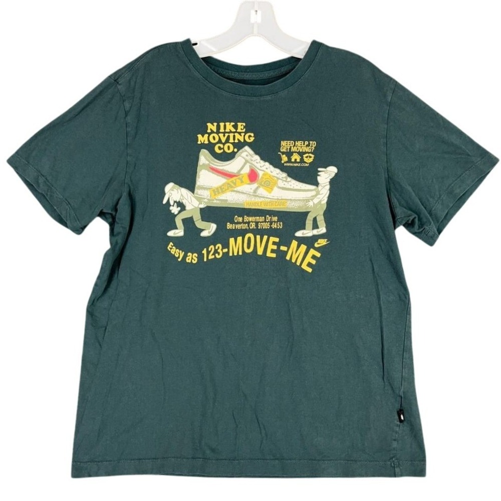 Nike Mens Graphic Tee Beaverton OR Moving Company Shirt M Green Relaxed Fit